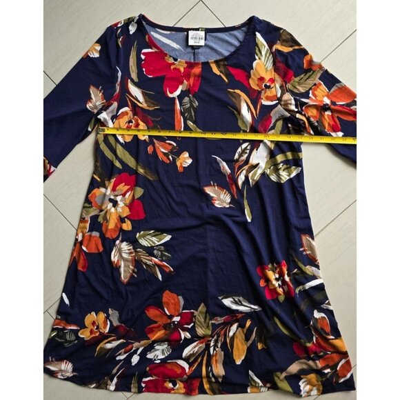 Womens MSK Floral Print Navy Dress XL 3/4 Sleeve Tie Cuffs Lightweight Soft Stre - Picture 6 of 8